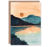 Artery8 Greeting Card Sun Rising Over Loch Shiel Lakeside Mountains Blank For Him Or Her Art Birthday Card