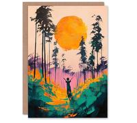 Artery8 Greeting Card Sunrise Joy Abstract Forest Landscape Painting Blank For Him Or Her Art Birthday Card