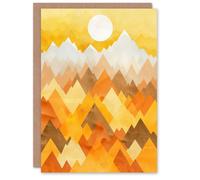 Artery8 Greeting Card Sunrise Over Himalayan Mountain Range Geometric Birthday in Mustard Artery8 Mustard
