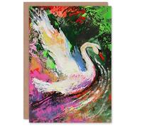 Artery8 Greeting Card Swan Landing on Lake Colourful Painting Blank For Him Or Her Art Birthday Card