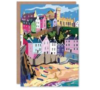 Artery8 Greeting Card Tenby Harbour Beach Coastal Townscape Colourful Blank For All Him Or Her Art Birthday Card