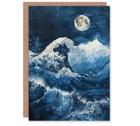 Artery8 Greeting Card The Great Wave at Full Moon Storm Sea Painting Blank For Him Or Her Art Birthday Card