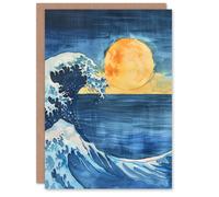 Artery8 Greeting Card The Great Wave Sunrise Seascape Watercolour Blank For Him Or Her Art Birthday Card