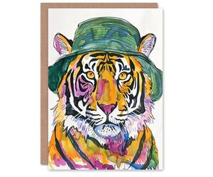 Artery8 Greeting Card Tiger With Bucket Hat Hip Hop Culture Fun Animal Blank For Him Or Her Art Birthday Card