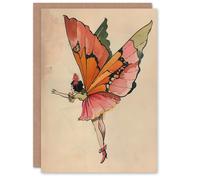 Artery8 Greeting Card Tinkerbell Butterfly Fairy Vintage Watercolour For Her Woman Birthday Card