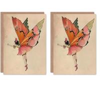 Artery8 Greeting Card Tinkerbell Butterfly Fairy Vintage Watercolour For Her Woman Birthday Card (Pack of 2)