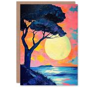 Artery8 Greeting Card Tree Silhouette By Sea Large Sunset Sun Seascape Blank For Him Or Her Art Birthday Card