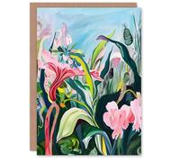 Artery8 Greeting Card Trippy Exotic Wildflower Garden Painting Tropical Blank For Him Or Her Art Birthday Card