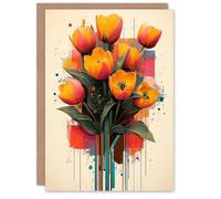 Artery8 Greeting Card Tulip Bouquet Modern Floral Abstract Painting For Her Woman Birthday Card