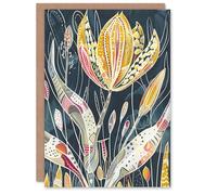 Artery8 Greeting Card Tulip Flower Bloom Colourful Folk Art Painting Blank For Her Woman Birthday Card