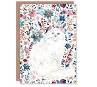 Artery8 Greeting Card Turkish Angora & Floral Pattern White Cat Lover Artery8 Multicolor