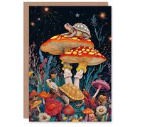 Artery8 Greeting Card Turtle Toads Colourful Psychedelic Magic Mushroom Blank For Him Or Her Art Birthday Card
