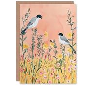 Artery8 Greeting Card Two Chickadee Birds in Pastel Wildflower Field For Her Woman Birthday Card