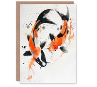 Artery8 Greeting Card Two Koi Carp Japanese Fish Bright Watercolour Blank For Him Or Her Art Birthday Card