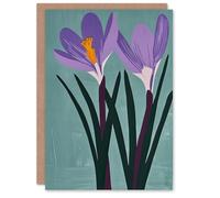 Artery8 Greeting Card Two Purple Crocus Flowers Painting Simple Floral For Her Woman Birthday Card