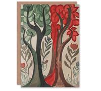 Artery8 Two Trees Wildflower Forest Painting Folk Art Birthday Art Card in Brown Artery8 Brown