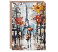 Artery8 Greeting Card Umbrella Lovers Abstract Autumn Paris Cityscape Blank For Him Or Her Art Birthday Card