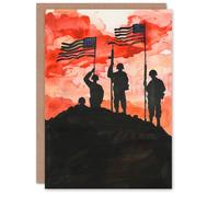 Artery8 Greeting Card USA Marines Flags Victory WWII Iwo Jima Red Sky For Him Man Birthday Card