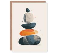 Artery8 Greeting Card Vertical Stacked Rocks Cairn Boho Stylised Design Blank For Him Or Her Art Birthday Card