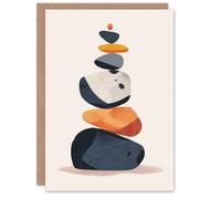 Artery8 Greeting Card Vertical Stacked Stones Zen Bright Graphic Boho Blank For Him Or Her Art Birthday Card