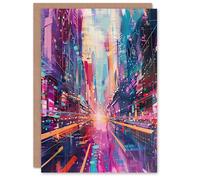Artery8 Greeting Card Vibrant Japan Abstract Tokyo City Painting Blank For Him Or Her Art Birthday Card