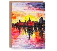 Artery8 Greeting Card Vibrant Liverpool City Waterfront Sunset Painting Artery8 Multicolor