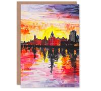Artery8 Greeting Card Vibrant Liverpool City Waterfront Sunset Painting Blank For Him Or Her Art Birthday Card