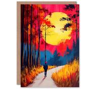 Artery8 Greeting Card Vibrant Sunset Sky Autumn Forest Walk Path Hike Blank For Him Or Her Art Birthday Card
