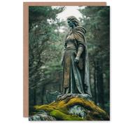 Artery8 Greeting Card Viking Shield Maiden Warrior Statue in Forest Blank For Him Or Her Art Birthday Card