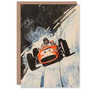 Artery8 Greeting Card Vintage Automobile Racing Watercolour For Him Man Birthday Card