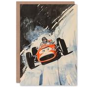 Artery8 Greeting Card Vintage Automobile Racing Watercolour For Him Man Birthday Card