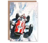 Artery8 Greeting Card Vintage Race Car Motor Sport Racing Painting For Him Man Birthday Card