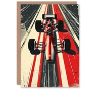 Artery8 Greeting Card Vintage Red Race Car Sport Speed Racing Track For Him Man Birthday Card