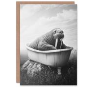 Artery8 Walrus in Bathtub Black White Coastal Surreal Birthday Greeting Card in Grey Artery8 Grey