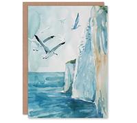 Artery8 Greeting Card White Cliffs of Dover England Seagulls Coastal Birthday in Blue Artery8 Blue