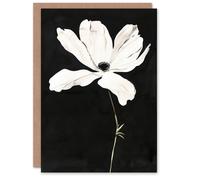 Artery8 Greeting Card White Flower Bloom Black Background Watercolour Blank For Him Or Her Art Sympathy Card