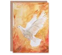 Artery8 Greeting Card White Peace Dove Warm Orange Red Watercolour Blank For Him Or Her Art Birthday Card