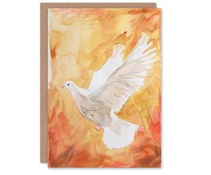 Artery8 Greeting Card White Peace Dove Warm Orange Red Watercolour Blank For Him Or Her Art Birthday Card