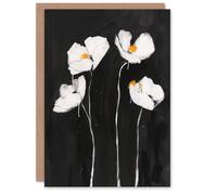 Artery8 Greeting Card White Poppy Flowers on Black Bold Floral Painting For Her Woman Sympathy Card