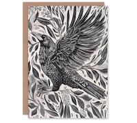 Artery8 Greeting Card Wild Black Raven in Flight Painting Magic Gothic Blank For Him Or Her Art Birthday Card