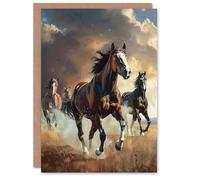 Artery8 Greeting Card Wild Horses Galloping Field Atmospheric Sunset Blank For All Him Or Her Art Birthday Card