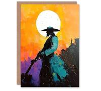 Artery8 Greeting Card Wild West Sunset Desperado Cowboy Concept Art Blank For Him Or Her Art Birthday Card