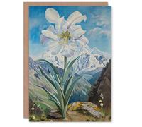 Artery8 Greeting Card Wild White Lily Mont Blanc Mountain Landscape Blank For Him Or Her Art Birthday Card