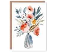 Artery8 Greeting Card Wildflower Bouquet Vase Pastel Floral Watercolour For Her Woman Birthday Card