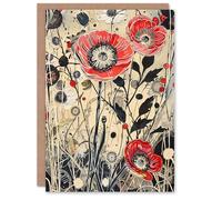 Artery8 Wildflower Field Spring Poppy Flowers Painting Birthday Art Card in Beige Artery8 Beige