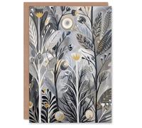 Artery8 Greeting Card Wildflower Meadow Grey Orange Botanical Folk Art Blank For Him Or Her Art Birthday Card