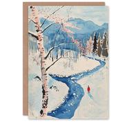 Artery8 Greeting Card Winter Hike By River Forest Snow Landscape Blank For Him Or Her Art Birthday Card