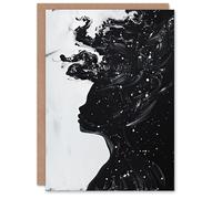 Artery8 Greeting Card Woman in Stars Abstract Portrait Black and White Blank For Him Or Her Art Birthday Card