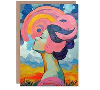 Artery8 Greeting Card Woman Portrait Sunset Summer Bliss Conceptual Art For Her Woman Birthday Card