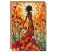Artery8 Greeting Card Woman With Dress Of Roses Sunset Mosaic Collage Blank For All Him Or Her Art Birthday Card